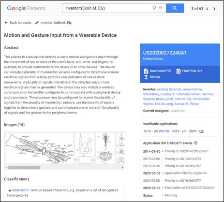 US20200272240A1では、光センサによる腕の腱などの動き検出に関する技術が記載されている（Google Patensより）