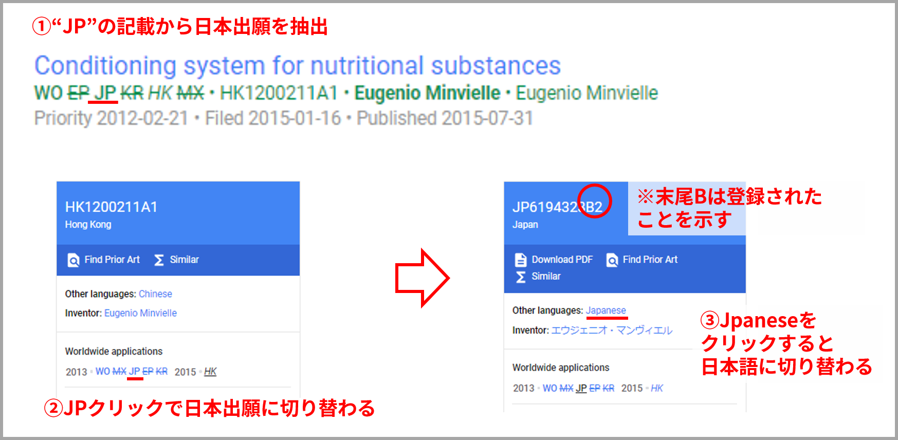 日本出願の特許を抽出する方法（GooglePatentsより）
