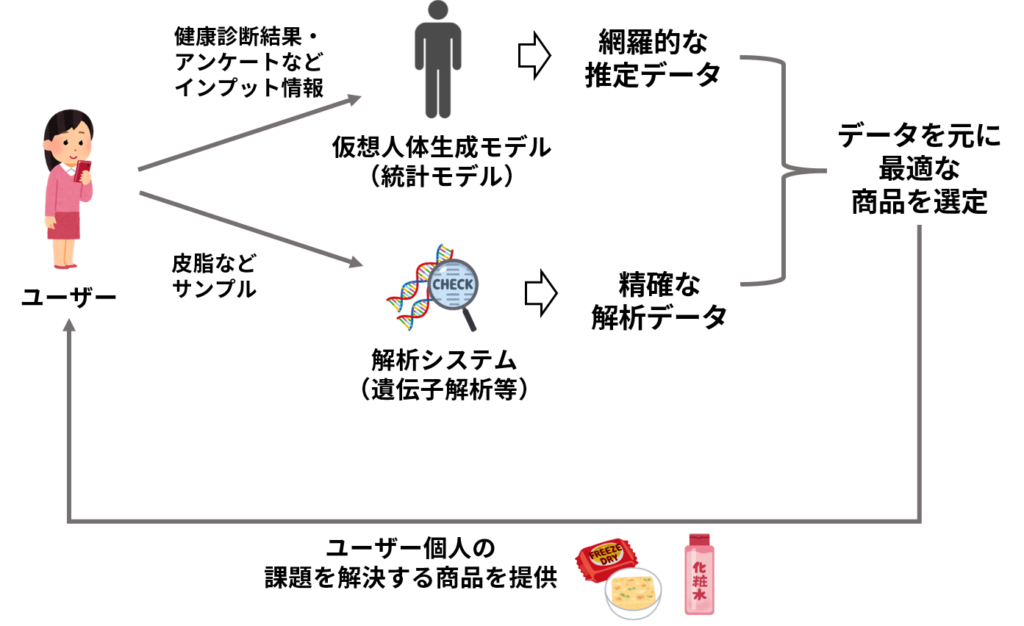 花王のプレシジョン・ライフケア構想のイメージ図（花王のプレシジョン・ライフケア構想説明会の資料を参考に作成）